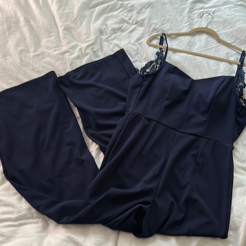 Francesca’s Navy Blue Lacy Jumpsuit